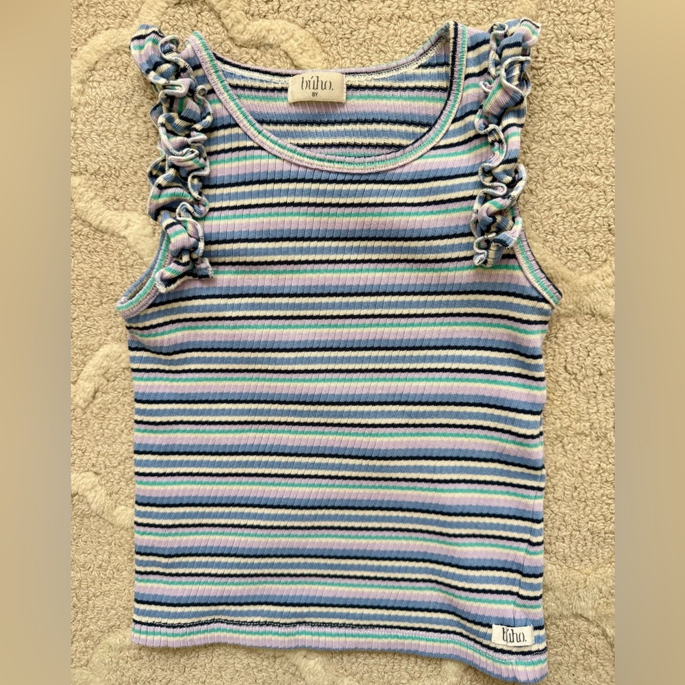 Buho. Tank Top Girl’s 8 8Y Ruffled Sleeveless Ribbed Striped Spring Summer